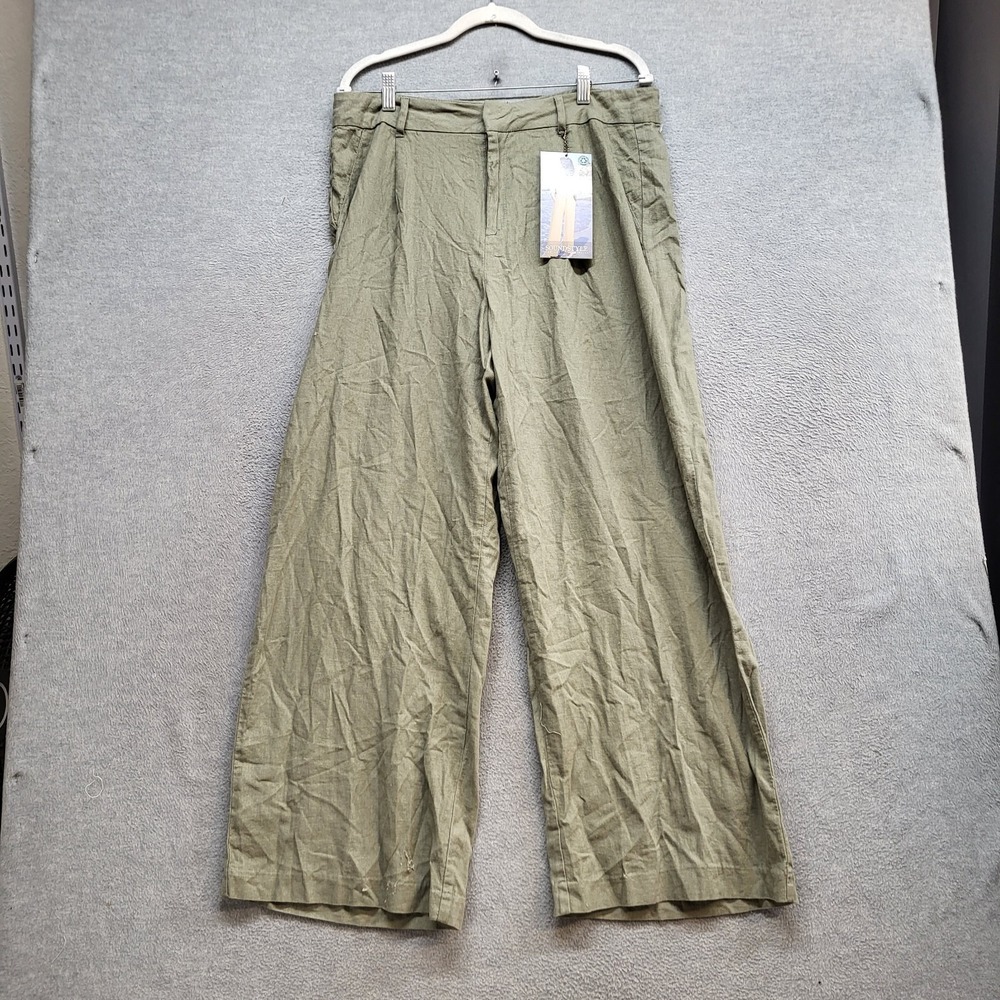 Sound Style Women Trousers 10 Olive None Wide Leg Casual Linen, Rayon READ